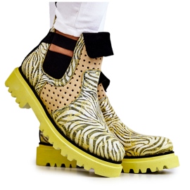 Maciejka 05324-07 Cizme din piele galbene bej verde