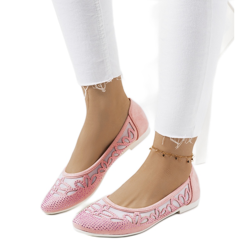 Balerini roz cu decorațiuni ajurate Charla Balerini roz cu decorațiuni ajurate Charla