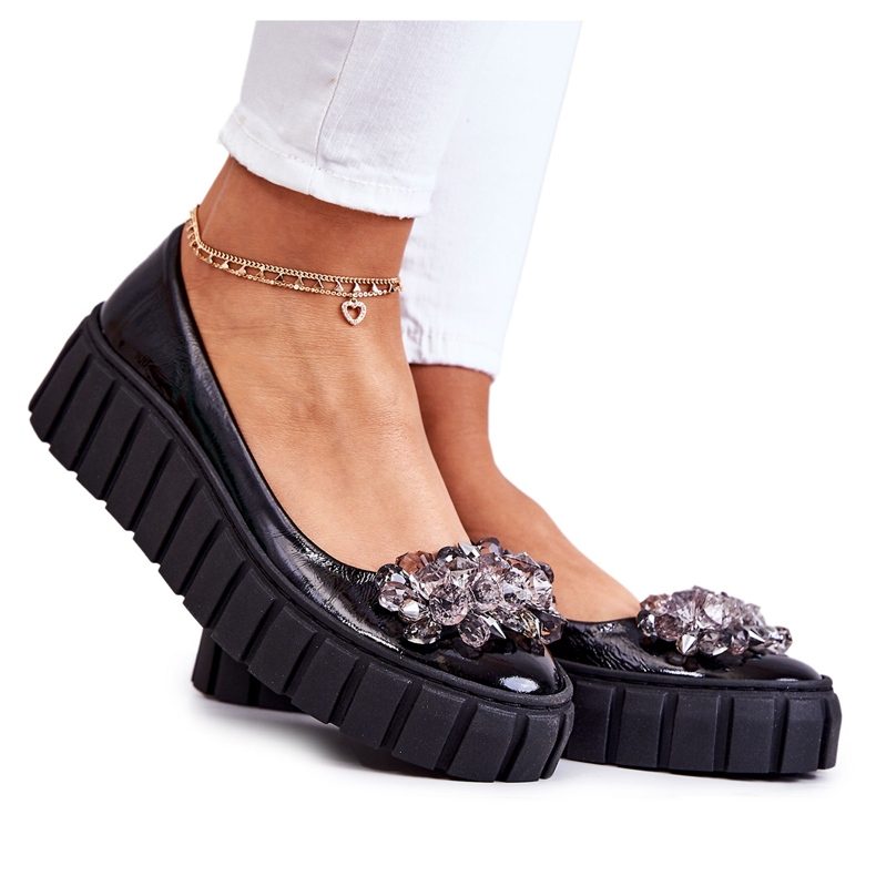 PA2 Balerini De Piele Pe Platformă Cu Ornament Ladette Negru