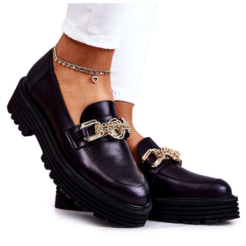 Pantofi Brogues Dama Decorat Piele Aurie Laura Messi 2383 Negru