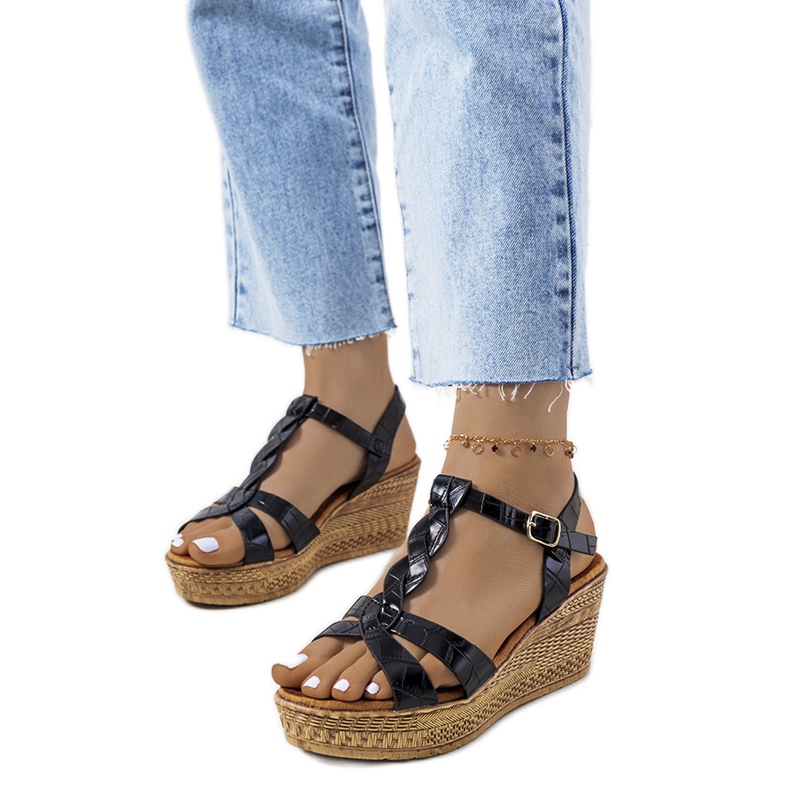 Sandale negre cu pană de la Dalziel negru Sandale negre cu pană de la Dalziel negru