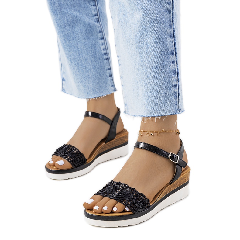 Sandale negre cu curea Kirk decorativă negru