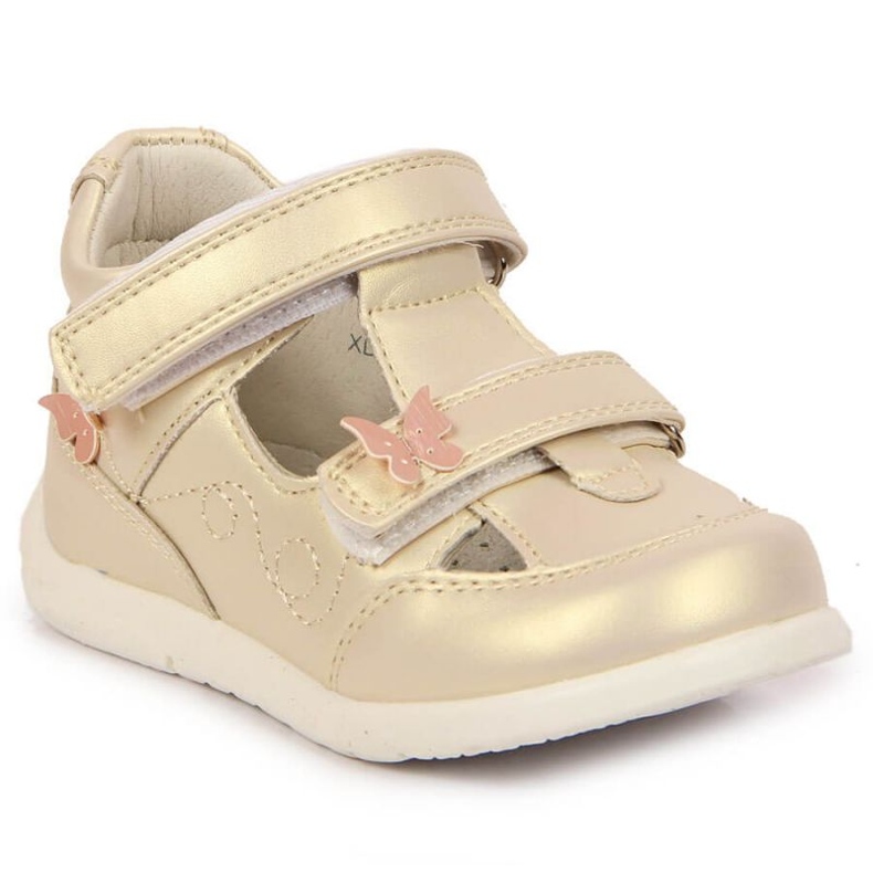Pantofi ajurati cu velcro American Club Jr AM892A aurii de aur
