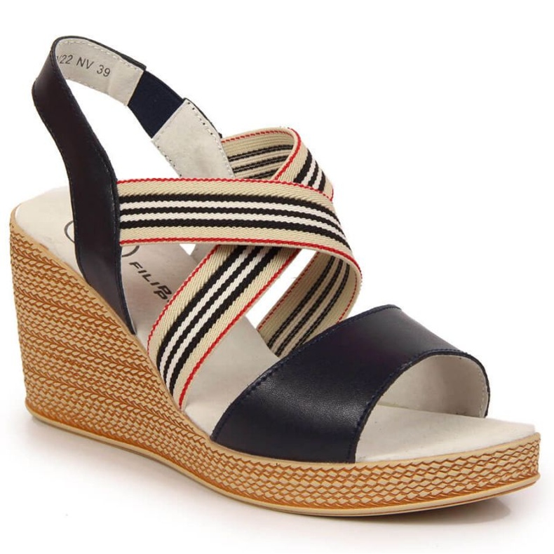 Sandale din piele pe pană Filippo W PAW361 bleumarin albastru marin