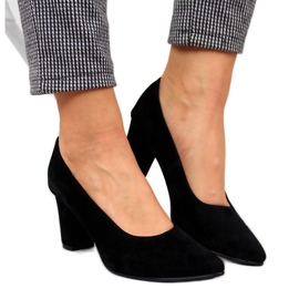 Pompe pe post negru Monique piele intoarsa Pompe pe post negru Monique piele intoarsa