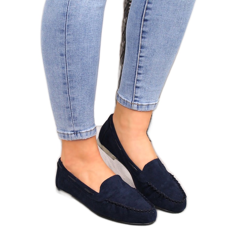 Mocasini de dama de piele intoarsa albastru bleumarin Sergio Leone albastru marin