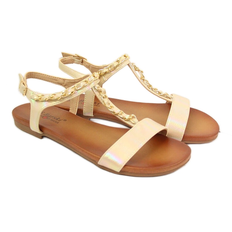 S.Barski Sandale de damă cu un lanț holo bej S. Bararski