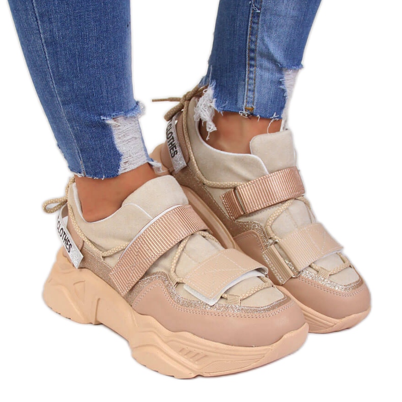 Adidași pe talpă groasă Velcro bej Navy Dot