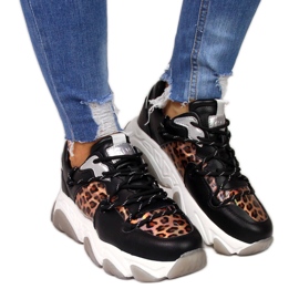 Pantofi sport din piele pentru femei leopard Goe II2N4067 negru Pantofi sport din piele pentru femei leopard Goe II2N4067 negru