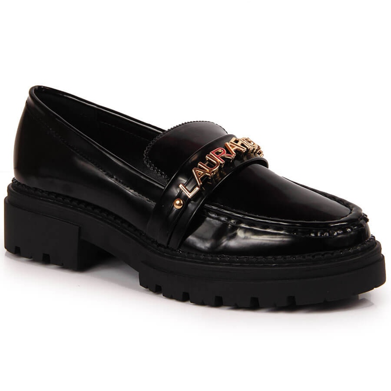 Pantofi dama lacuiti negri cu inscriptia Laura La.Fi negru