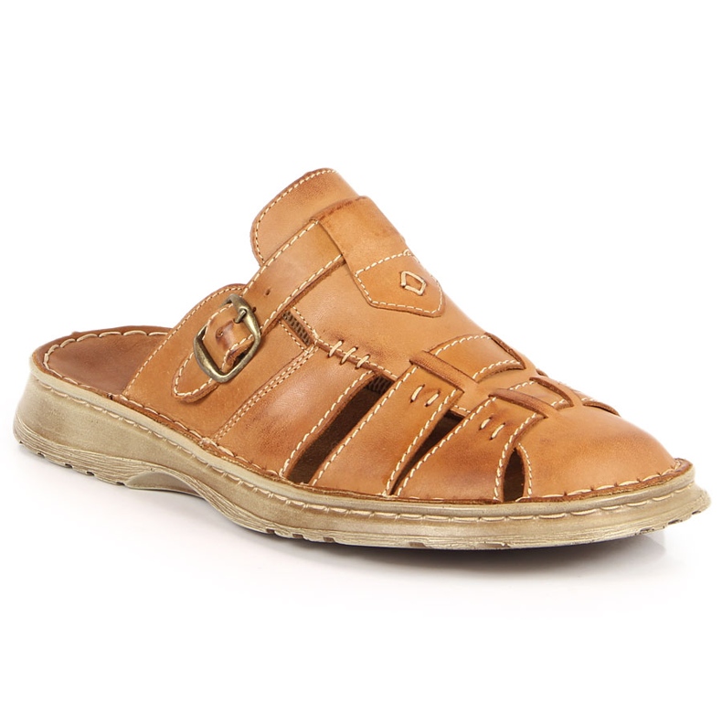 Papuci confortabili pentru bărbați din piele maro Łukbut 962