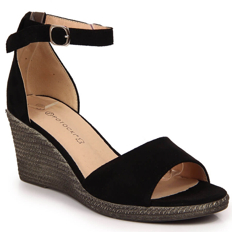 Sandale cu pană negre de damă Potocki negru Sandale cu pană negre de damă Potocki negru