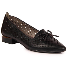 Pantofi Jezzi negri, ajurat, ascuțit, de damă negru