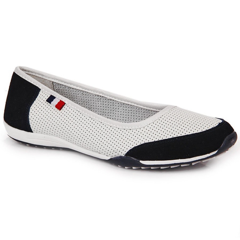 Balerini Filippo de damă, ajurat, alb și bleumarin