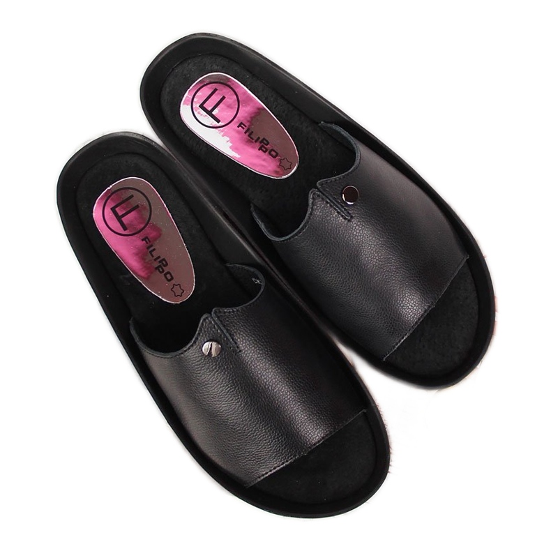 Papuci dama neagra din piele cu platforma Filippo negru