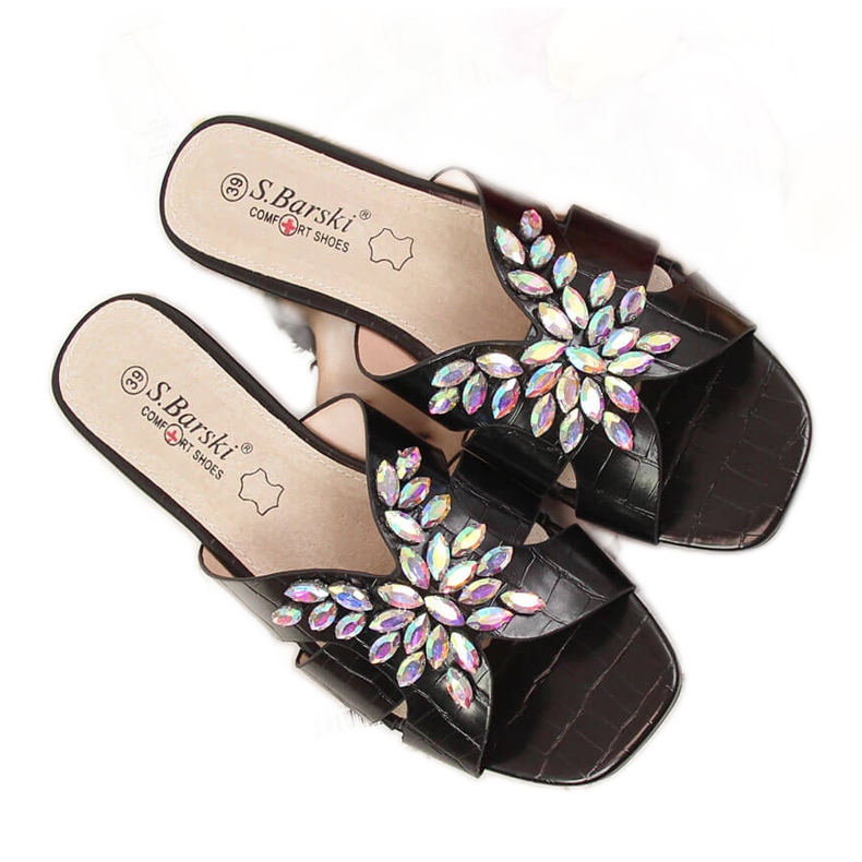 S.Barski Papuci de femei negre cu pietre de S. Barski negru