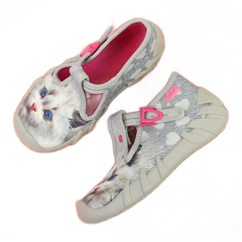 Papuci de fete pentru gradinita cu pisicuta Befado gri