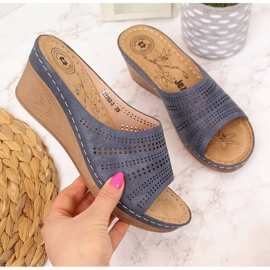 Papuci cu pană Jezzi de damă bleumarin albastru marin Papuci cu pană Jezzi de damă bleumarin albastru marin