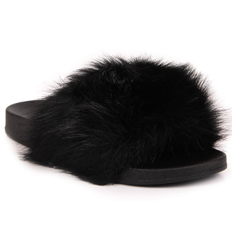 Papuci de dama Jezzi negri cu blana negru