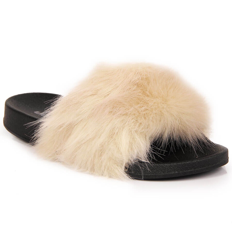 Papuci Jezzi de dama bej cu blana