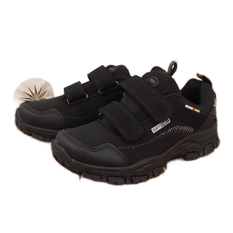 Pantofi de trekking pentru copii impermeabili cu Velcro Black American Club negru