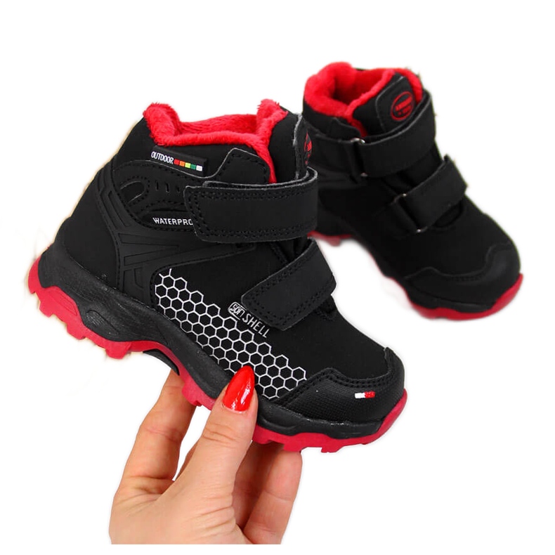 Cizme de zăpadă impermeabile cu velcro negre pentru băieți American Club negru