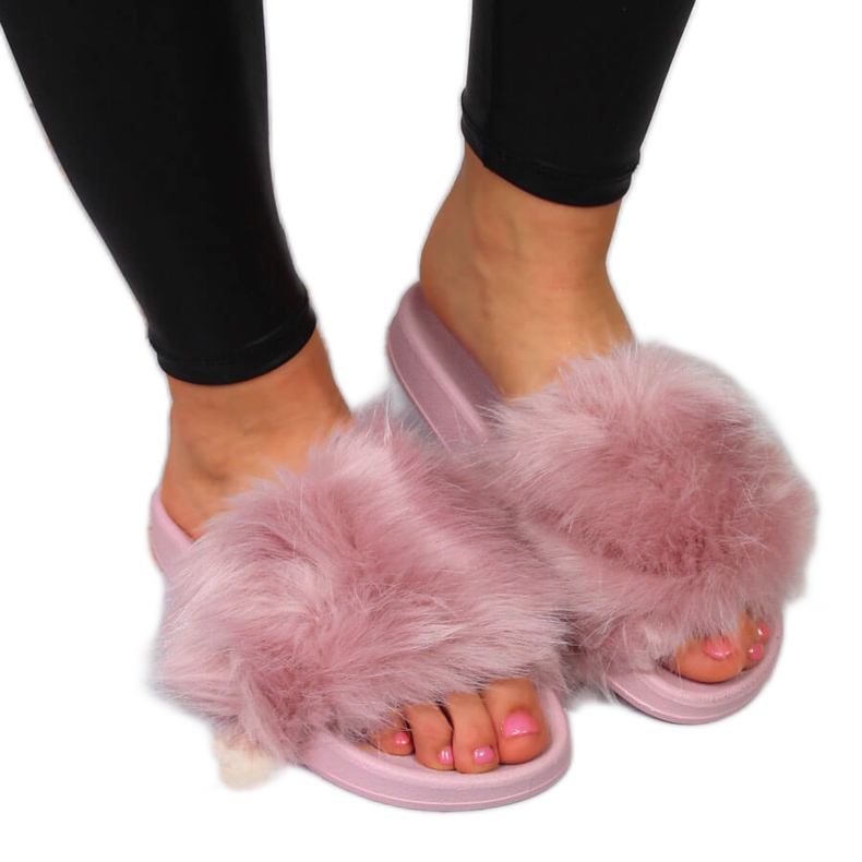 Papuci de dama cu blana mov deschis Msmg violet