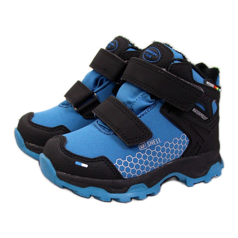 Cizme de zăpadă de trekking impermeabile cu velcro albastru American Club negru