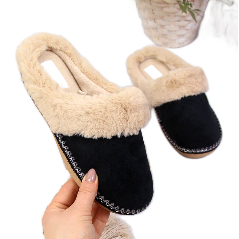 Papuci de casa negri Cloxx dama cu blana negru