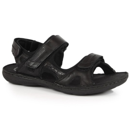 Sandale negre pentru bărbați din piele cu închidere velcro Łukbut 991 negru