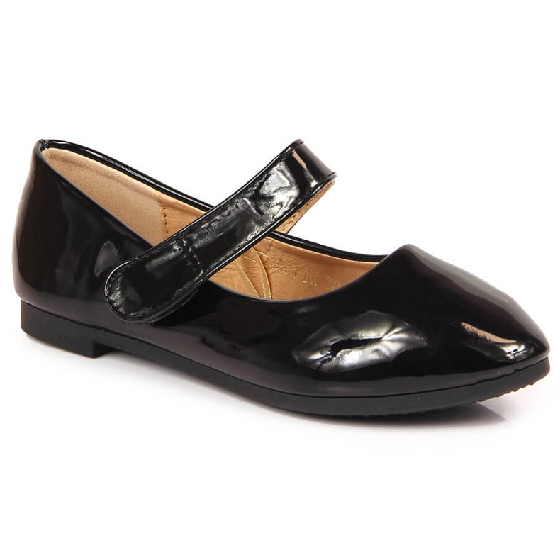 Balerini pentru fete cu Potocki negru lacuit Velcro Balerini pentru fete cu Potocki negru lacuit Velcro