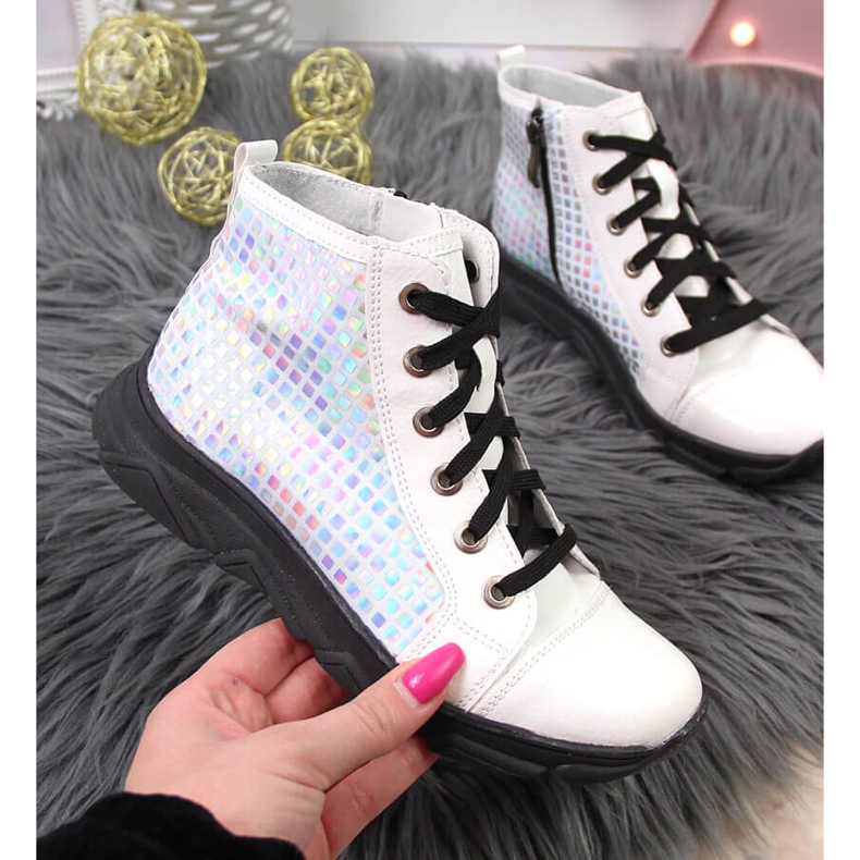 Cizme albe holografice pentru fete Kornecki 6814