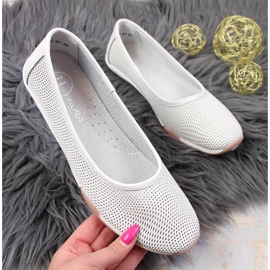 Balerini de dama din piele ajurata, slip-on, alb Filippo