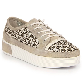 Pantofi de dama din piele ajurata auriu Filippo Pantofi de dama din piele ajurata auriu Filippo