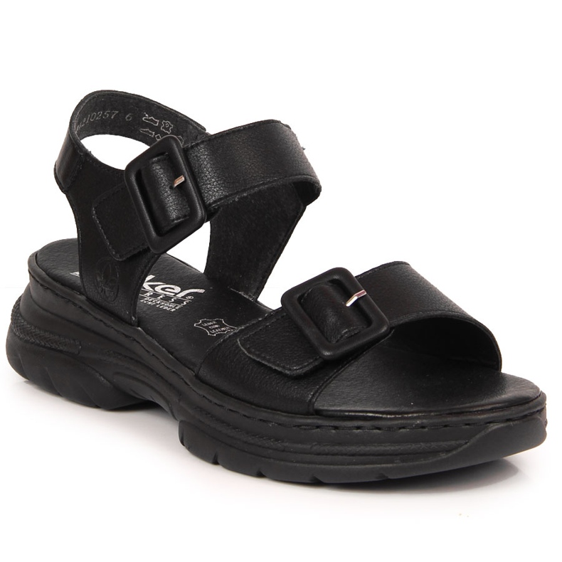 Sandale de dama din piele cu velcro negre Rieker 66680-00 negru