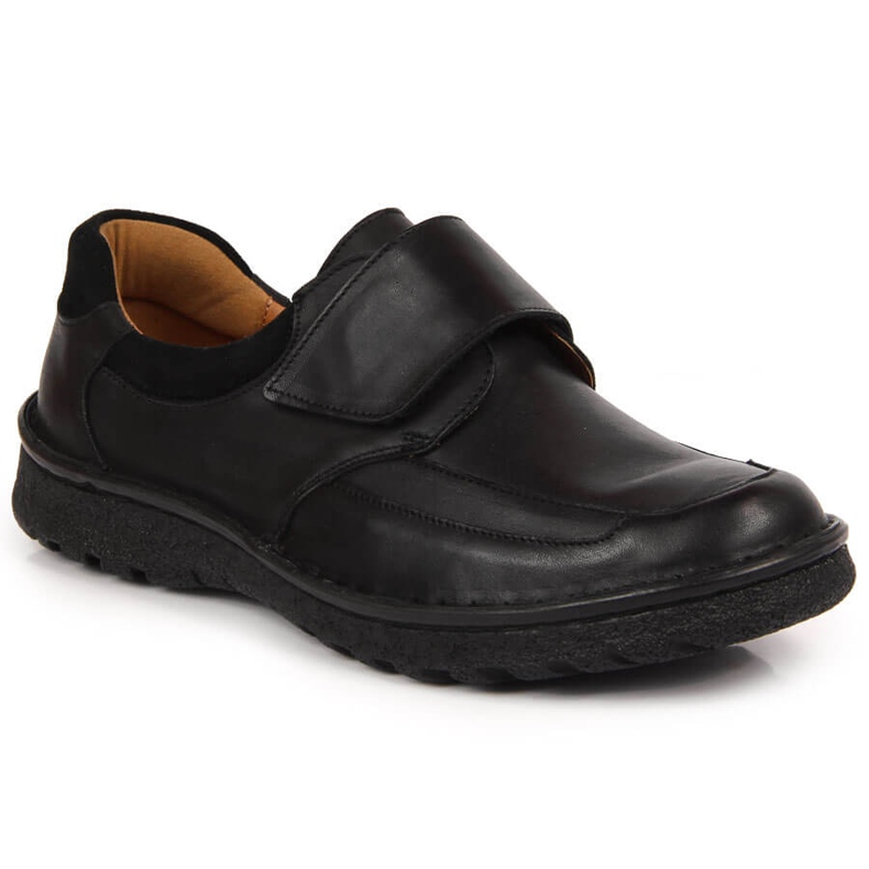 Pantofi de bărbați din piele cu velcro negru Łukbut 1163