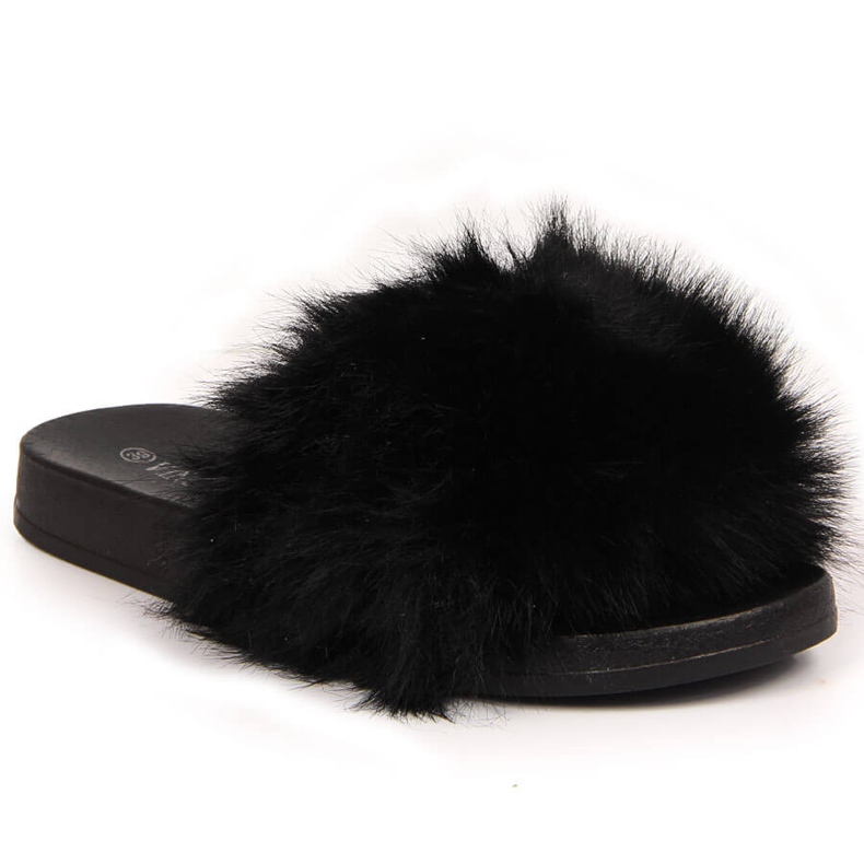 Papuci de dama cu blana Vinceza neagra negru