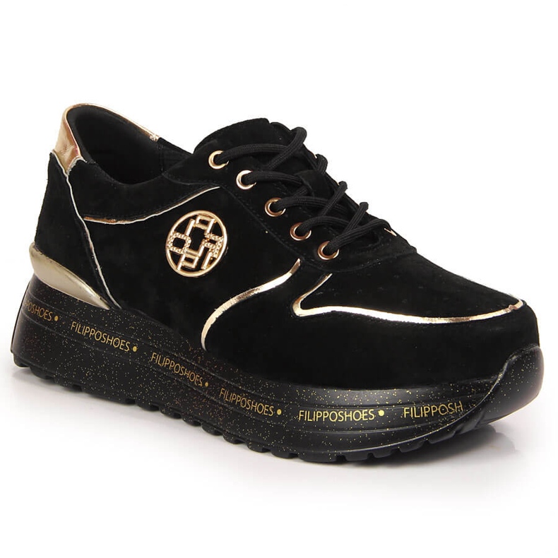 Piele sport de damă pe platformă Filippo neagră negru