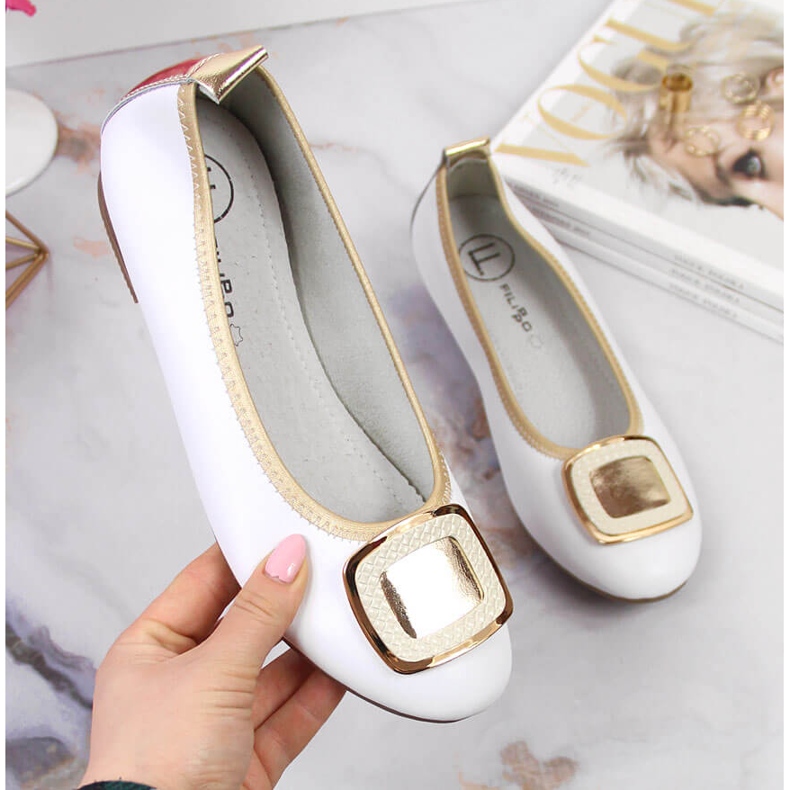 Balerini de dama din piele alba Filippo