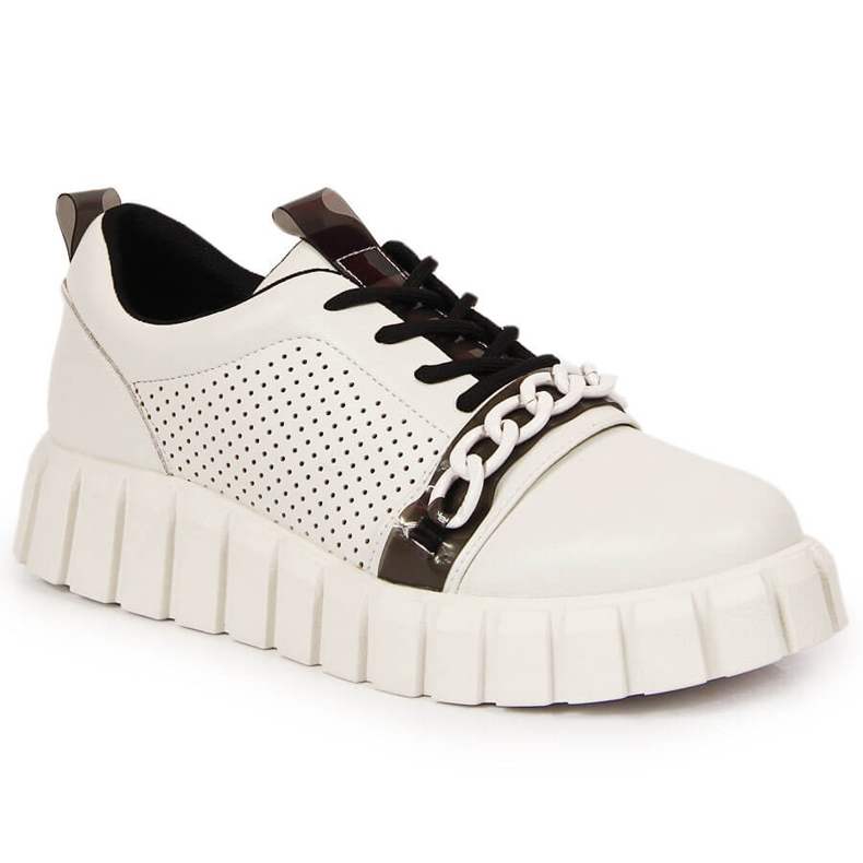 Pantofi de dama din piele pe platforma cu lant Artiker alb