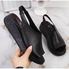 Sandale negre de damă pe platforma Navy Dot negru