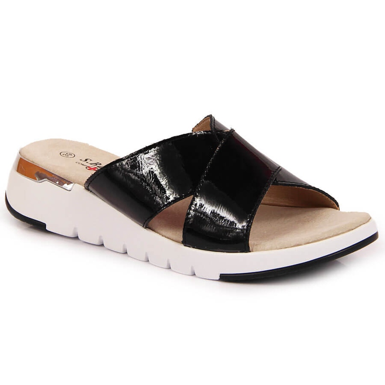 S.Barski Papuci de dama din piele lacuita neagra S. Barski negru