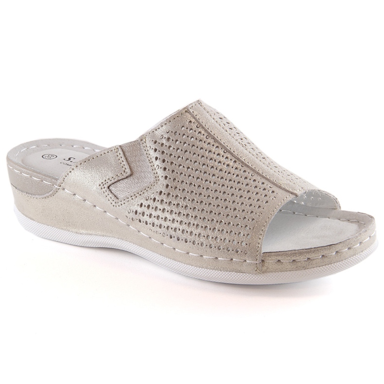 S.Barski Papuci de piele de damă pe pană aurie S. Barski de aur