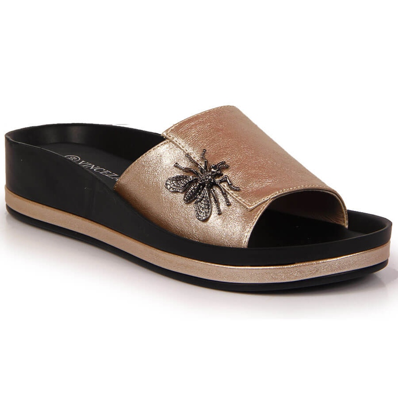 Papuci papuci de dama aurii cu papion Vinceza de aur