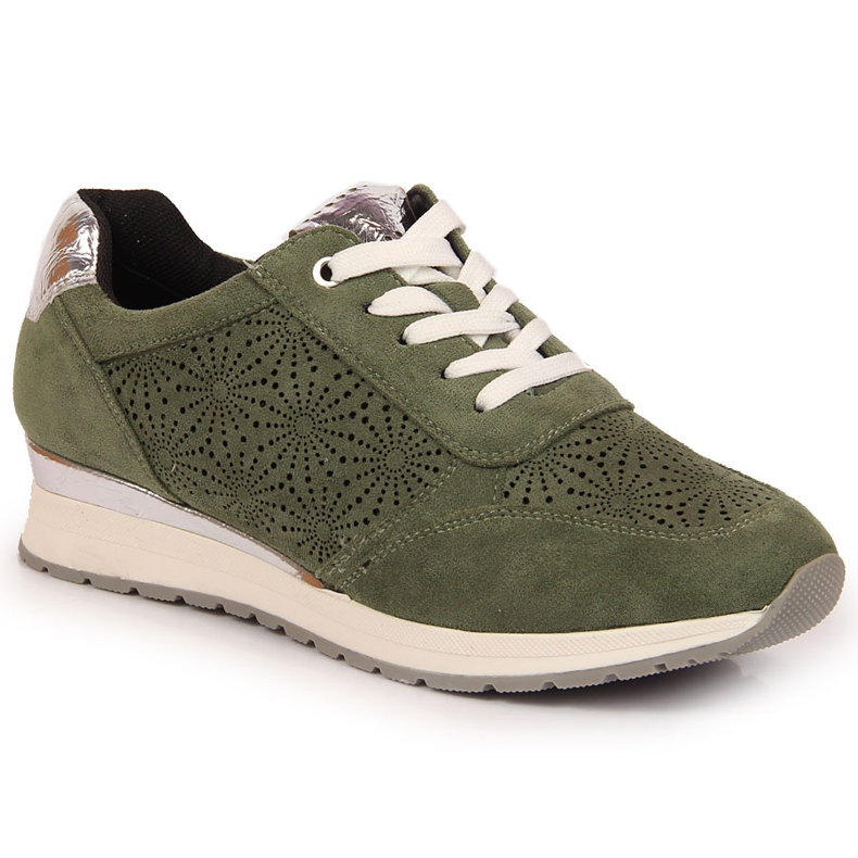 Tenisi Jezzi de damă, din piele de căprioară, verzi verde