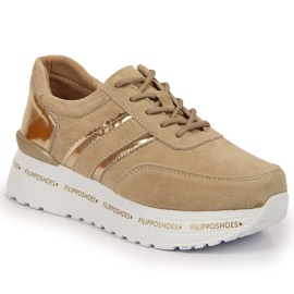 Pantofi de dama din piele pe platforma bej Filippo