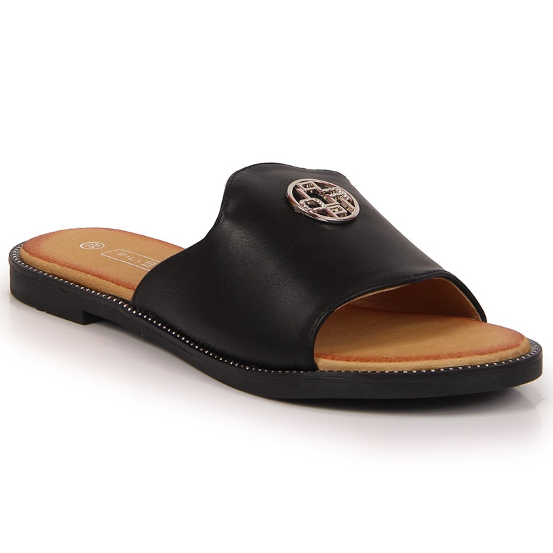 Papuci de dama negri cu ornament negru Filippo