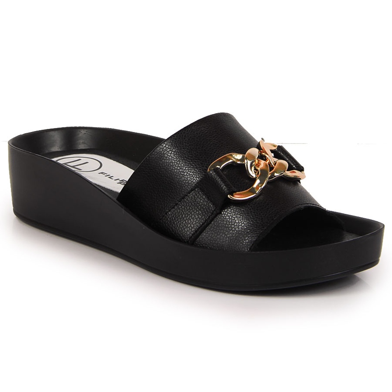 Papuci de dama neagra din piele cu lant Filippo negru