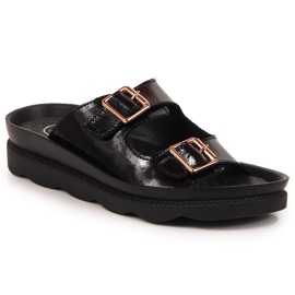 Papuci de dama din piele cu catarame negru Filippo Papuci de dama din piele cu catarame negru Filippo