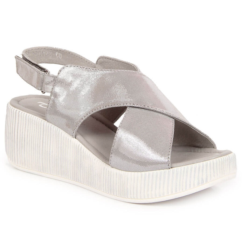 Sandale de damă din piele pe pană argintie Dolce Pietro